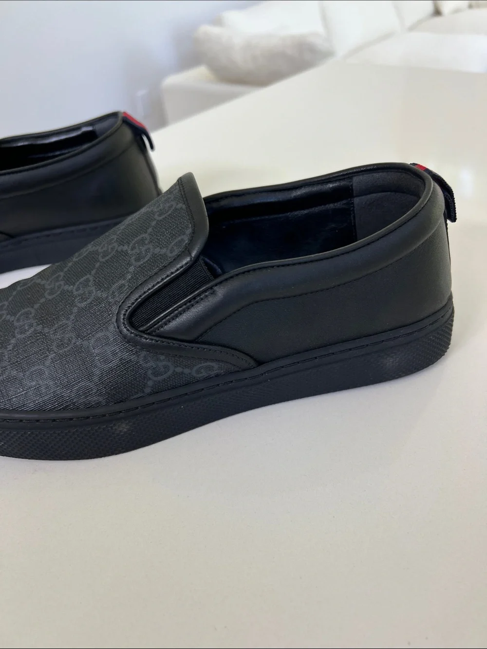 Gucci dublin GG logo supreme slip on sneakers shoes gray and black 36.5